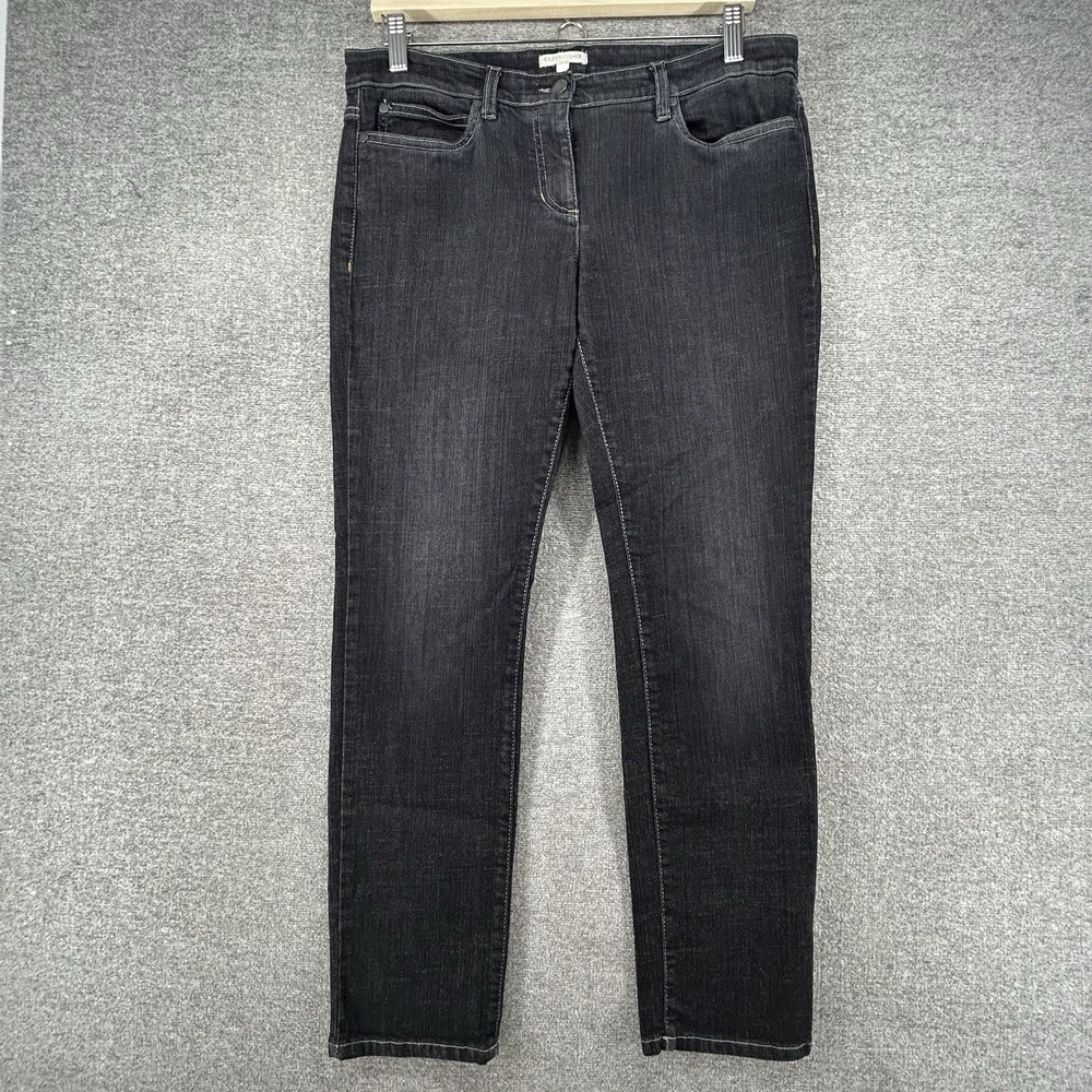 Eileen Fisher Skinny Jeans Women Size 12 Petite Black Denim Casual Mid Rise
